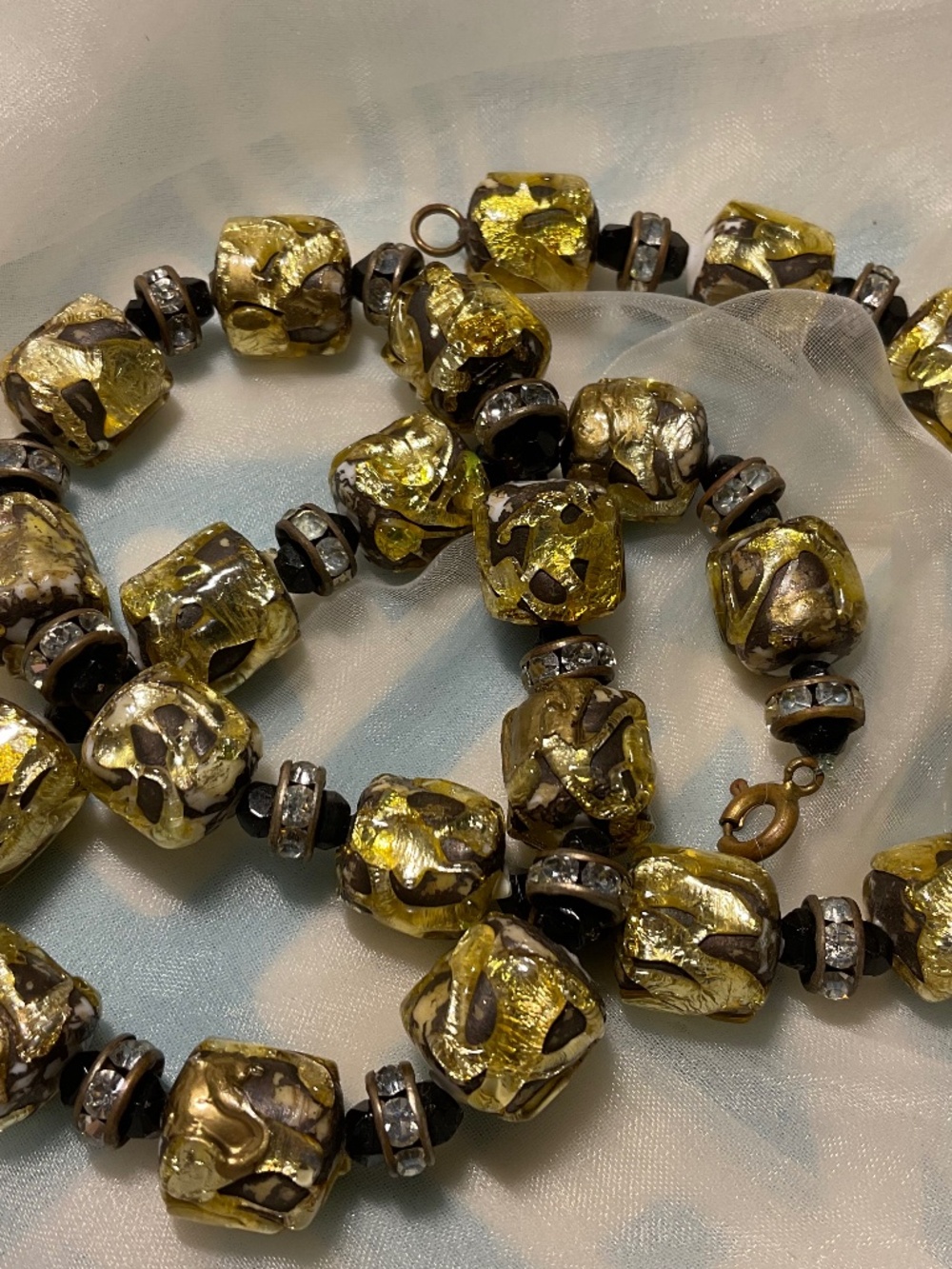 Vintage Czech Beaded GOLD  Necklace with Rondelle Stunning!